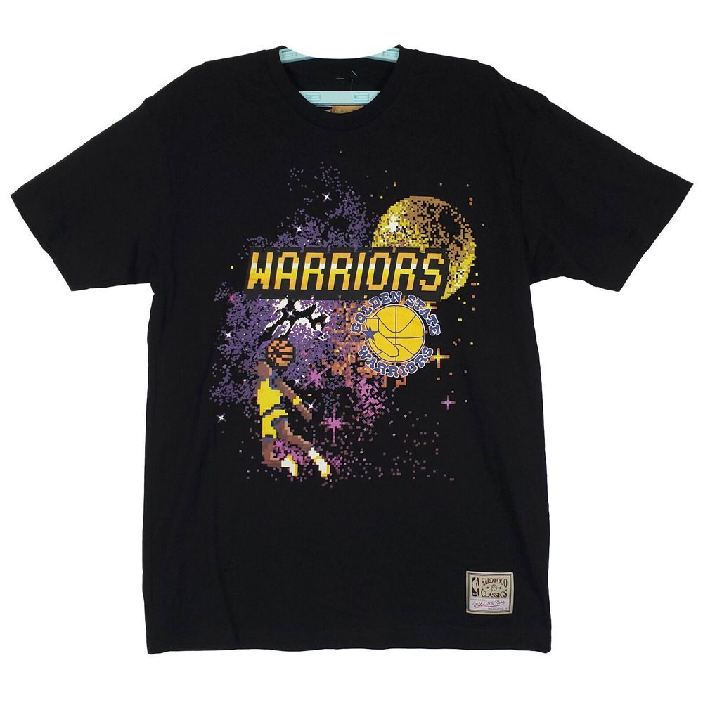 Golden State Warriors Mitchell & Ness L Large Shirt Space 8-Bit Art Black NWT‎
